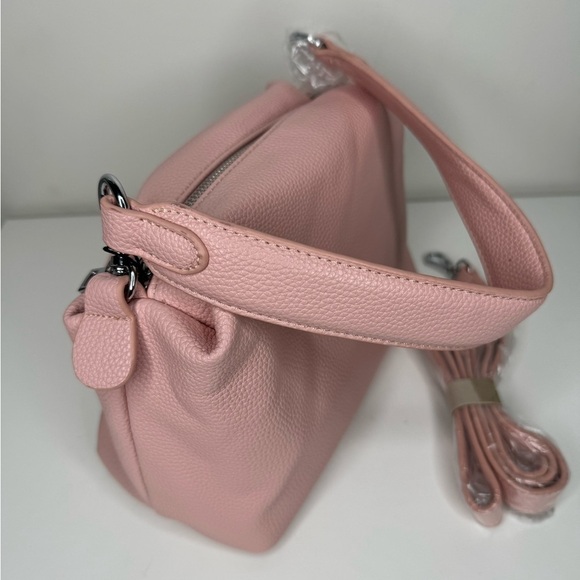 NWT Pink Woven Vegan Pebbled Leather Shoulder Bag with Additional Strap - Picture 1 of 6